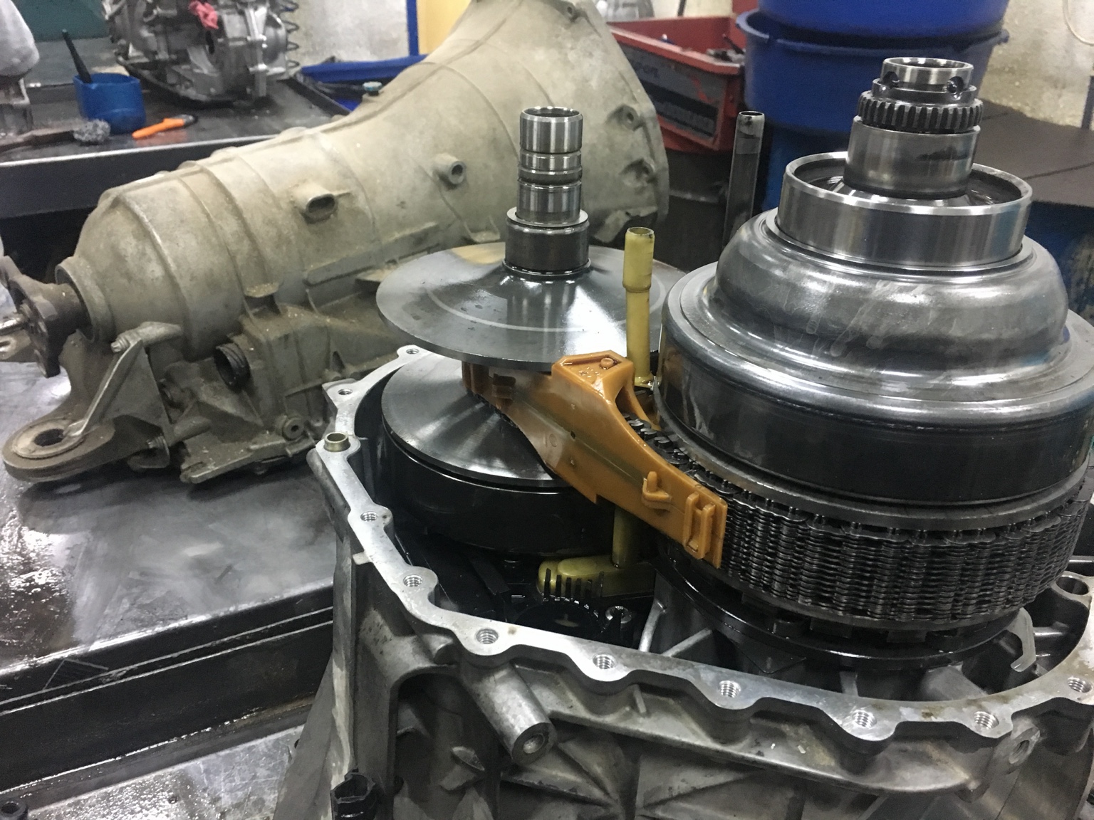 Detailed CVT mechanical assembly during restoration